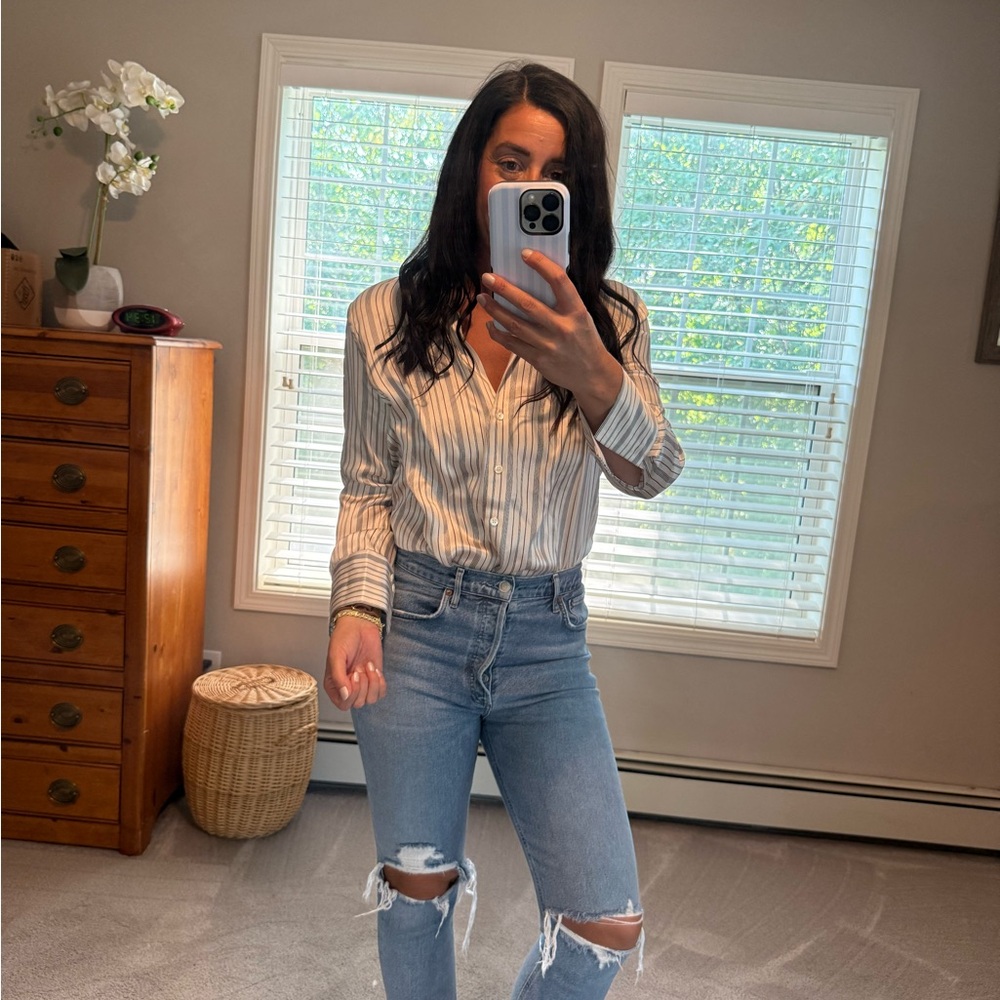 Rails Striped Button Down Silk Shirt